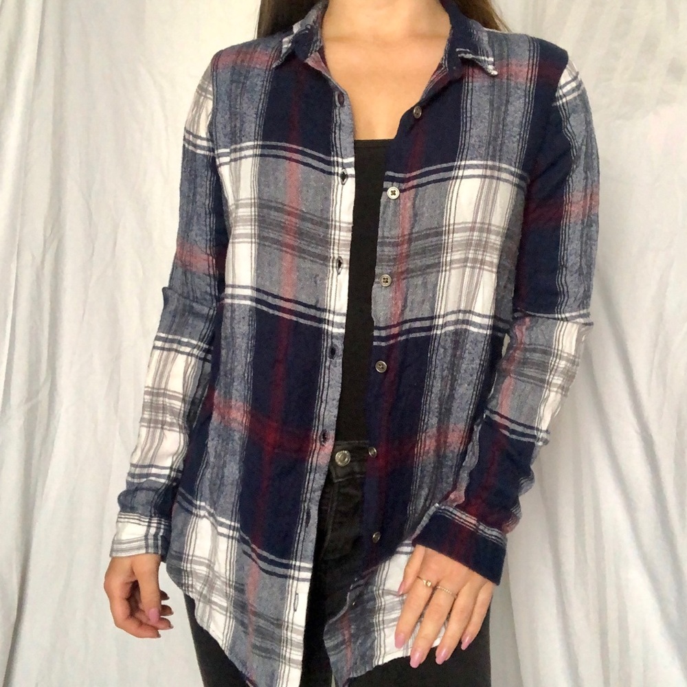 Button Down Flannel Blue Red Sz S
